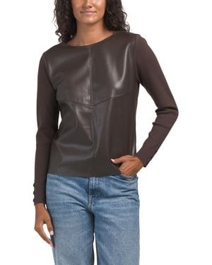 TJ Maxx Faux Leather Front Pull Over Sweater, Nylon/Polyester/Leather - Black
