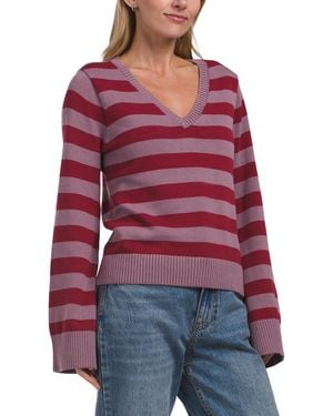 TJ Maxx Kiley Summit Stripe Cotton Blend Bell Sleeve Sweater, Cotton/Polyester - Red
