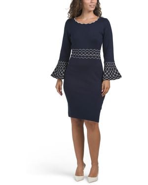 TJ Maxx Bell Sleeve Mini Bodycon Dress With Metallic Detail For Polyester/Viscose - Blue
