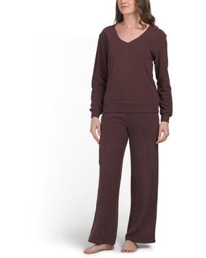 TJ Maxx 2Pc Vintage Velvet V-Neck Top And Wide Leg Pants Set For Nylon/Polyester/Rayon - Red