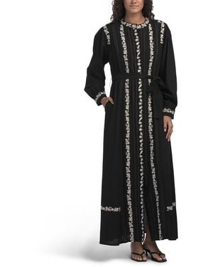 TJ Maxx Long Sleeve Embroidered Maxi Dress For Linen/Rayon - Black