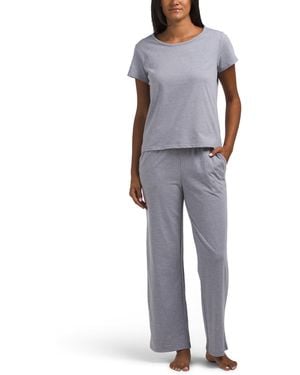 TJ Maxx 2Pc Organic Cotton Blend Lounge T-Shirt And Wide Leg Pants Set For Cotton/Polyester - Blue