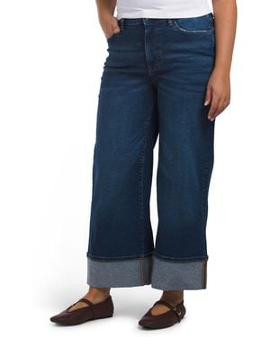 TJ Maxx Petite Wide Leg Double Cuff Jeans For Spandex/Cotton - Blue