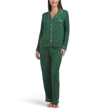 TJ Maxx 2Pc Notch Collar Pajama Set For Spandex/Modal - Green