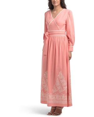 TJ Maxx Linen Blend Long Sleeve Embroidered Maxi Dress For Cotton/Linen/Rayon - Pink