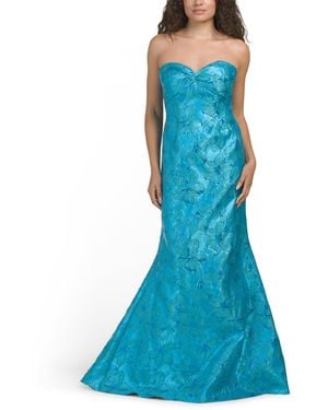 TJ Maxx Strapless Jacquard Gown For Polyester - Blue