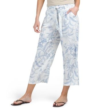 TJ Maxx Printed Slub Pull On Wide Leg Crop Pants For Linen/Rayon - Blue