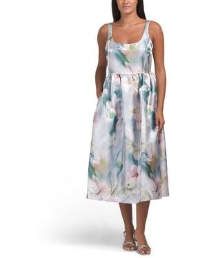 TJ Maxx Printed Shimmer Twill Midi Dress For Polyester - Blue
