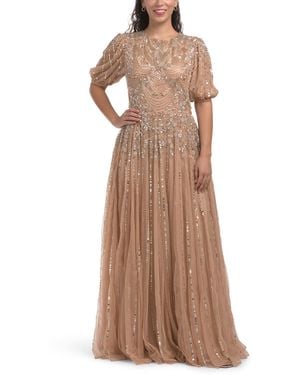 TJ Maxx Short Sleeve Beaded Gown For Nylon/Polyester - Brown