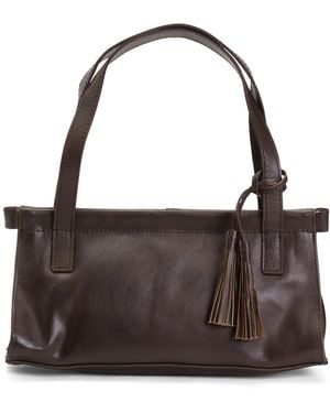 TJ Maxx Leather Burnished Frame East West Bag With Tassel For - Brown