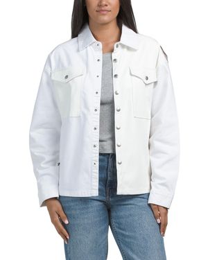 TJ Maxx Denim And Faux Leather Shacket For Spandex/Cotton/Polyester - White