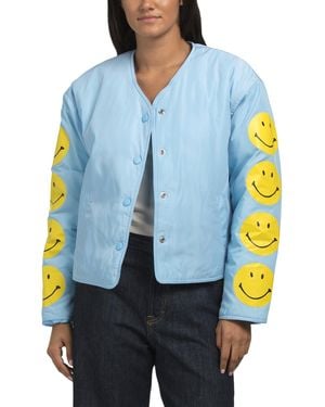 TJ Maxx Smiley Face Sleeves Puffer Jacket For Polyester - Blue