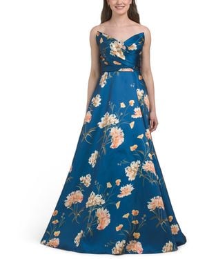 TJ Maxx Strapless Floral Gown With Shoulder Straps For Polyester - Blue