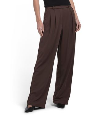 TJ Maxx Pull On Hidden Drawstring High Rise Wide Leg Pleated Pants For Nylon/Spandex - Brown