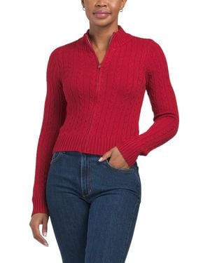 TJ Maxx Zip Front Ripped Sweater, Nylon/Polyester/Viscose - Red