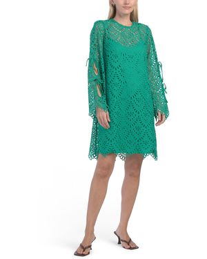 TJ Maxx Scallop Eyelet Tunic Mini Dress For Polyester - Green