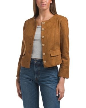 TJ Maxx Faux Suede Jacket With Tone Buttons, Spandex/Polyester - Blue