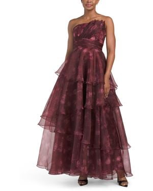 TJ Maxx Strapless Organza Tiered Gown For Polyester - Purple