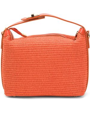 TJ Maxx Straw Medium Satchel With Leather Handle, Leather - Orange