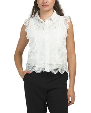 TJ Maxx Floral Eyelet Button Up With Crochet Collar For Cotton/Polyester - White