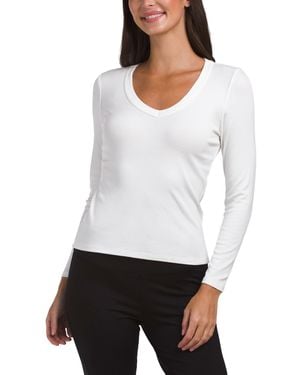TJ Maxx Essential V-Neck Long Sleeve T-Shirt For Spandex/Rayon - White