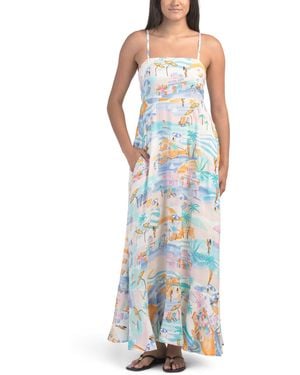 TJ Maxx Printed Cover-Up Maxi Dress With Pockets For Rayon - Blue