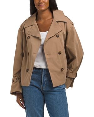 TJ Maxx Cropped Double Breasted Trench With Flare Sleeve, Polyester - Blue