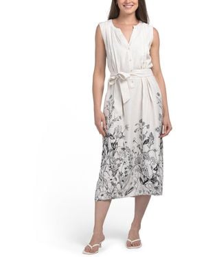 TJ Maxx Linen Blend Sketched Botanical Bowie Dress For Linen/Rayon - Gray