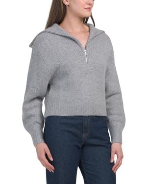 TJ Maxx Wool Blend Half Zip Collar Sweater, Nylon/Wool/Viscose - Gray