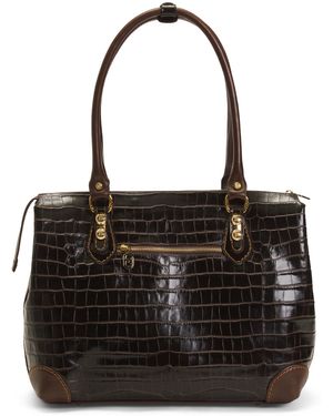 TJ Maxx Leather Crocodile Tote, Leather - Black