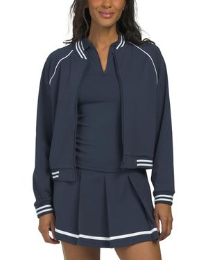 TJ Maxx Butter Soft Piped Bomber Jacket For Spandex/Polyester - Blue