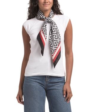 TJ Maxx Geometric Square Scarf With Border For Polyester - White