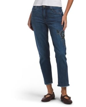 TJ Maxx Ab Tech Seamless Slim Straight Frayed Multi Color Floral Jeans For Spandex/Cotton/Polyester - Blue