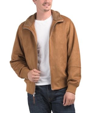 TJ Maxx Faux Suede Bomber Jacket For Polyester/Suede - Natural