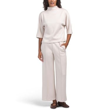 TJ Maxx Petite 2Pc Funnel Neck Top And Pull On Wide Leg Cord Pants Set, Polyester/Viscose - White