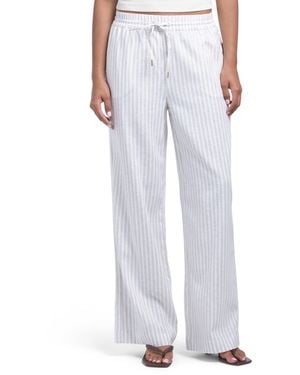 TJ Maxx Linen Blend Striped Woven Straight Leg Pull On Pants For Linen/Rayon - Gray