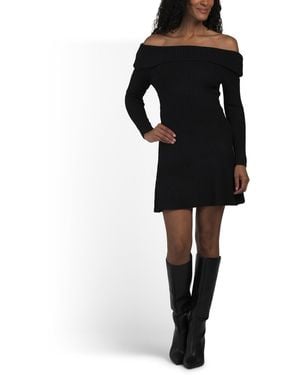 TJ Maxx Off The Shoulder Ribbed Sweater Mini Dress For Nylon/Polyester - Black