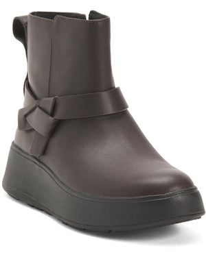 TJ Maxx Leather F Mode Folded Knot Flatform Chelsea Boots For - Black