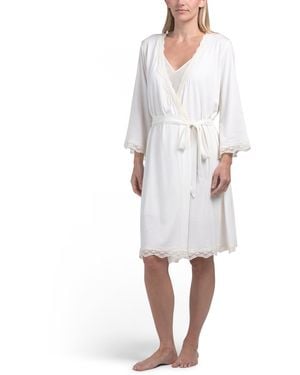 TJ Maxx Pima Cotton Blend Leslie Three-Quarter Sleeve Robe For Pima Cotton/Modal - White