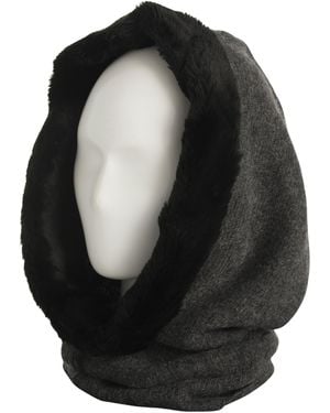 TJ Maxx Cashmere Hood With Faux Fur Trim For - Black