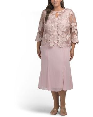 TJ Maxx Plus Attatched Jacket Dress With Illusion Sleeves And Scallop Cuffs For Polyester - Pink