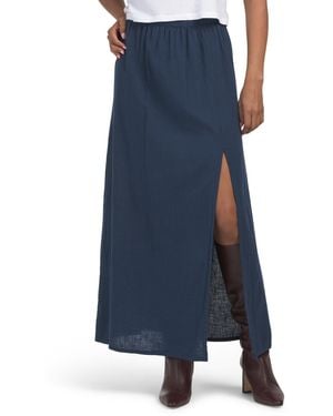 TJ Maxx Linen Blend A-Line Maxi Skirt With Slit For Cotton/Linen - Blue