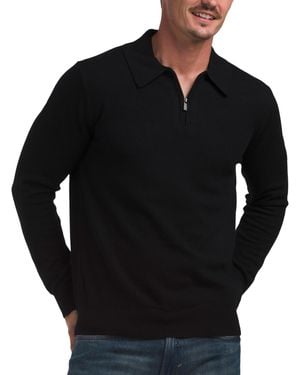 TJ Maxx Merino Wool Zip Long Sleeve Polo Jersey Knit Sweater For - Black