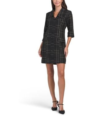 TJ Maxx Tweed Dropped Collar Plaid Mini Dress For Spandex/Polyester - Black