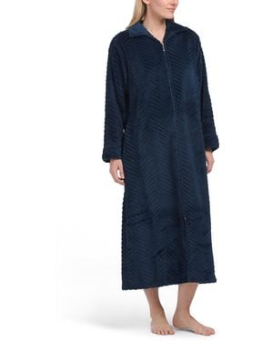 TJ Maxx Zip Front Fleece Long Robe For Polyester - Blue