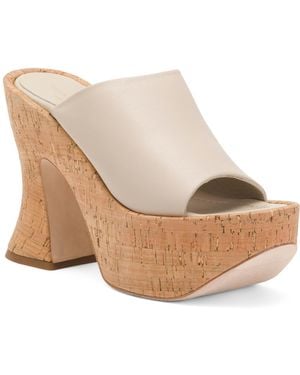 TJ Maxx Leather One Band Conical Platform Heel Mules For - Natural