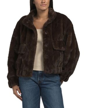 TJ Maxx Faux Fur Jacket With Collar, Polyester/Rayon - Black