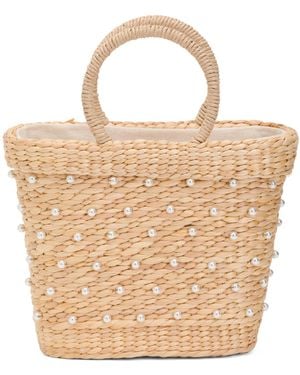 TJ Maxx Faux Beaded Embellished Satchel For Leather - Natural