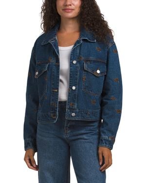 TJ Maxx Denim Cropped Jacket With Horse Embroidery For Cotton - Blue