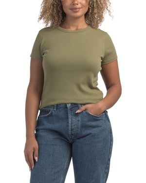 TJ Maxx Pima Cotton Blend Short Sleeve Ribbed High Crew Neck T-Shirt For Spandex/Pima Cotton/Modal - Blue